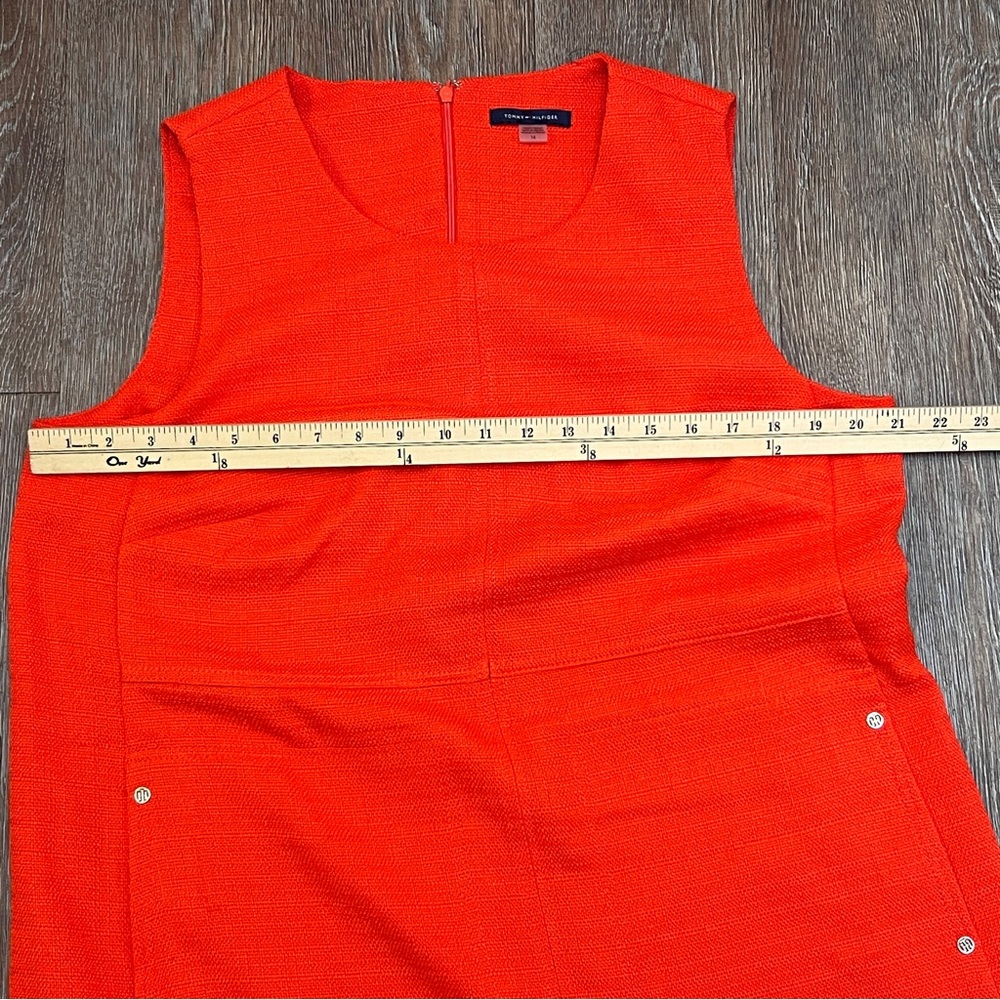Tommy Hilfiger Orange Hopsack Shift Sleeveless Midi Dress Logo Buttons | Sz: 14 - Picture 3 of 10